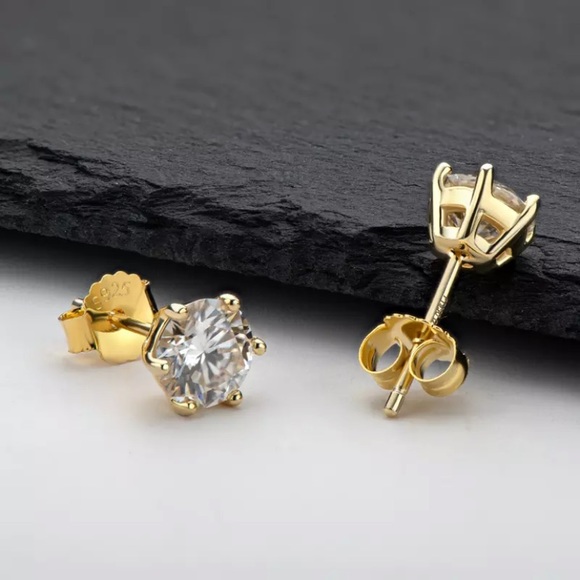 CERTIFIED 1 CARAT MOISSANITE YELLOW GOLD STUD EARRINGS NEW - Picture 4 of 10
